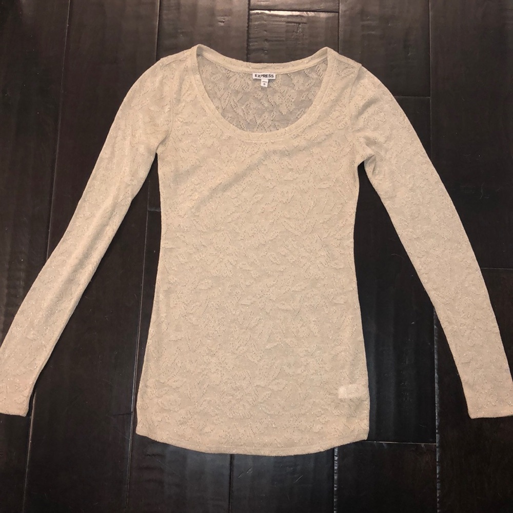 Express Nude/gold glitter medium thin long sleeve